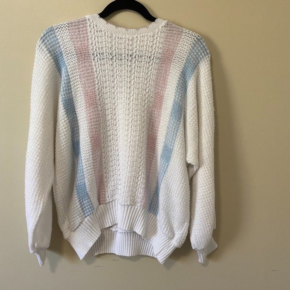 White, pastel pink and blue slouchy knit sweater - Picture 5 of 5